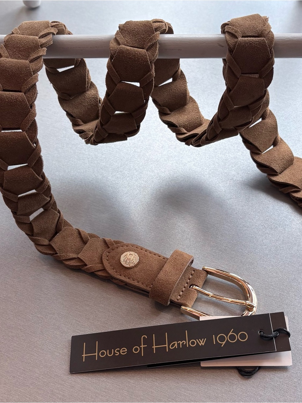 House of Harlow 1960 Women’s Caramel Braided  Belt Adjustable Buckle Size M NWT